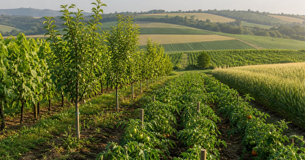 Randuri de culturi agricole, livezi si campuri in Moldova